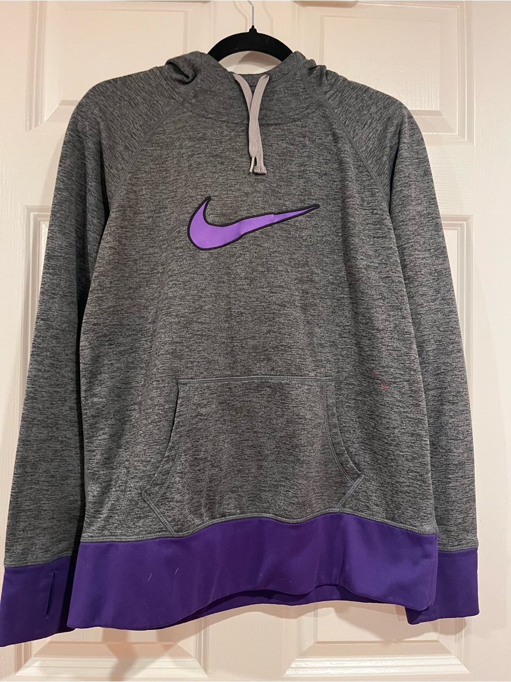 Nike Gray Pullover Hoodie with Purple Swoosh and Hem